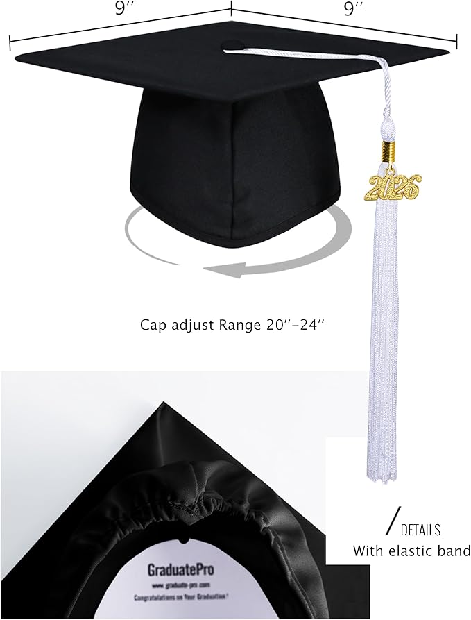 GraduatePro Matte Graduation Cap with 2026 Tassel for Adults High School and Bachelor Master 12 Colors