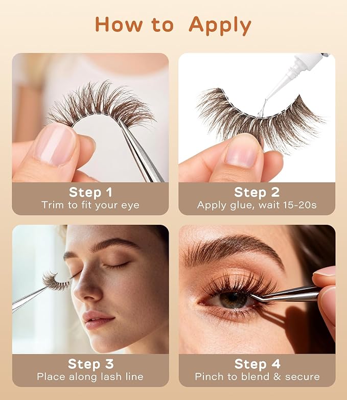 DYSILK Brown Wispy Lashes 5 Pairs, 16mm Cat Eye Eyelashes Natural & Fluffy, Faux Mink Lashes with Ultra Thin Invisible Band for Everyday Luxury, Reusable & Beginner-Friendly (Brown-01)