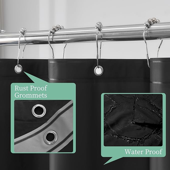 Mrs Awesome Black Shower Curtain Liner with 3 Magnets, 72x72 Premium Flexible Sturdy Plastic Shower Curtain for Bathroom Lightweight & Waterproof, Black