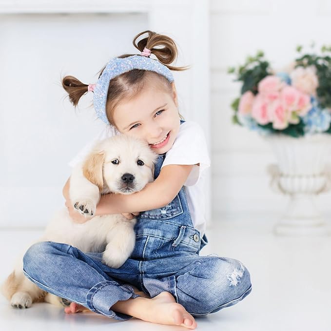 Knotted Headbands for Girls, Non Slip Girl Headband Wide Top Knot Head Bands Mommy and Me Fashion Hairband Womens Turban Hair Accessories(Glitter Blue & Glitter Pink,2Pcs)