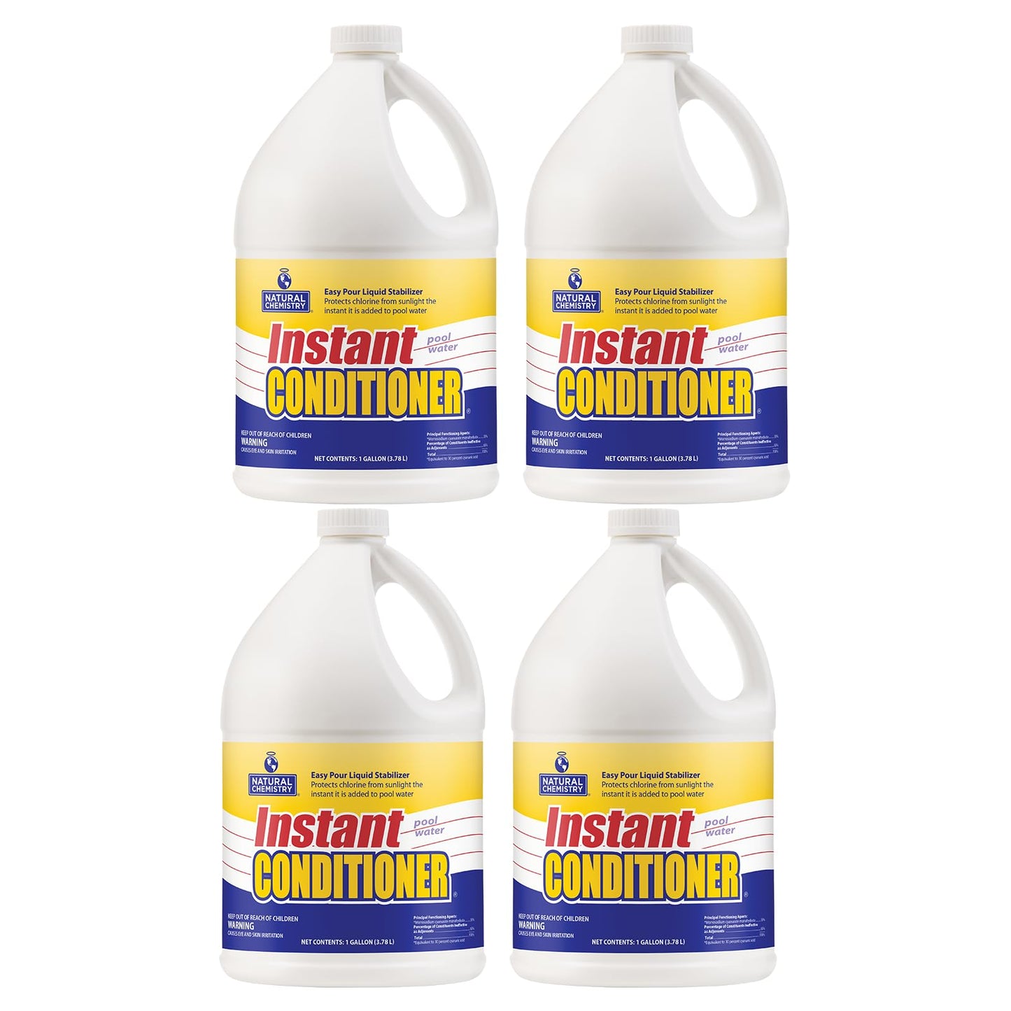 Natural Chemistry Instant Pool Water Conditioner, 1 Gallon, Pack of 4, Protects Chlorine from Sunlight, Instantly-Dissolving and Easy to Use