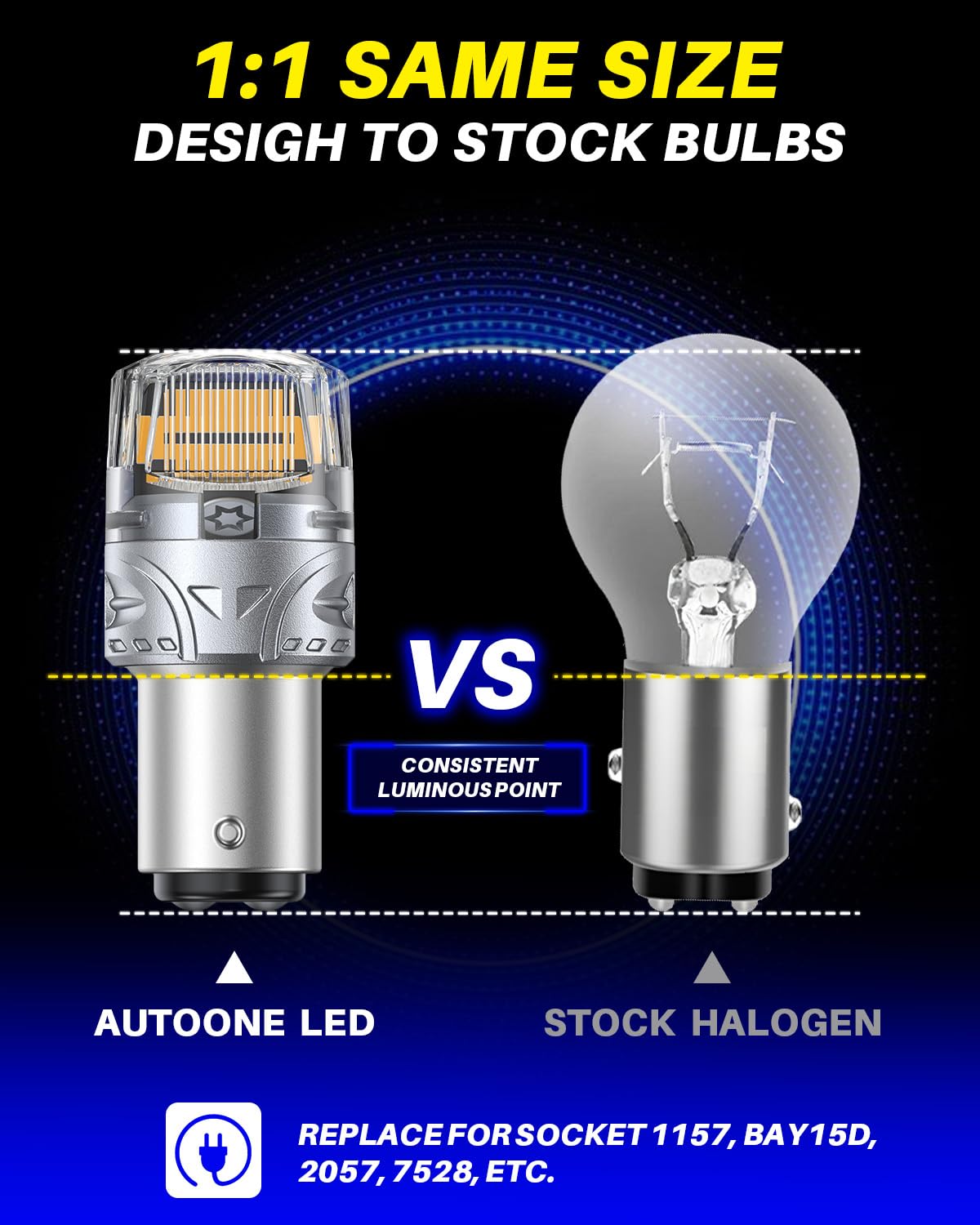 AUTOONE Upgraded 1157 LED Bulb Amber Yellow, 700% Brighter 1157A 2057 2357 7528 BAY15D LED Replacement with Projector for Blinker Turn Signal Tail Brake Parking Marker Running Lights, Pack of 2