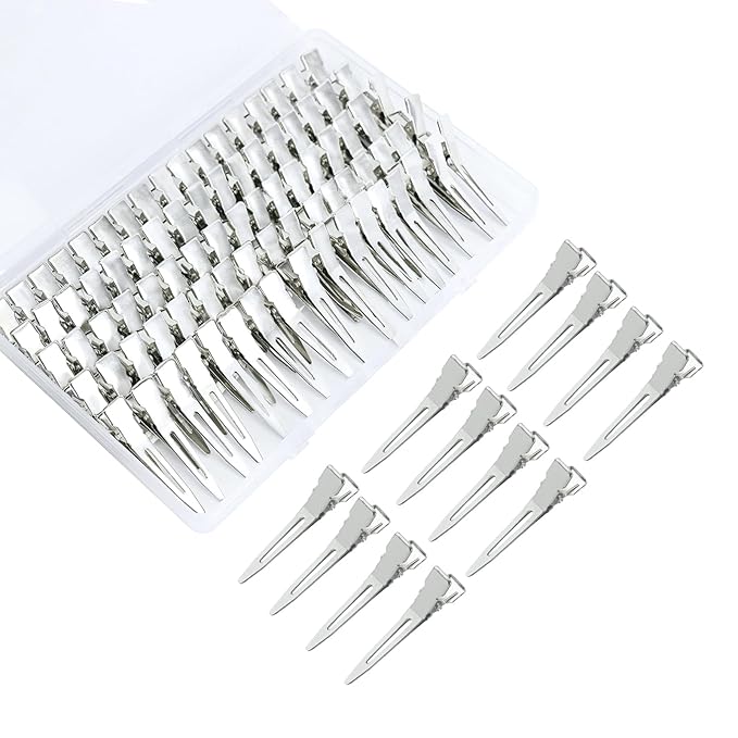 100pcs 1.77inches rust-proof metal alligator clip with a Clear Plastic Box, Styling, Hair Styling, Curling Clip, Hair Coloring, DIY Aaccessories, Items Fixed, Silver.