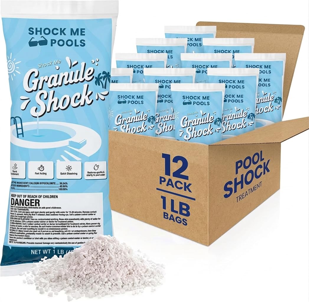 Cal Hypo Granule Pool Shock – Fast-Dissolving Chlorine Shock Treatment for Swimming Pools – Powerful Pool Water Clarifier & Sanitizer – for Inground & Above Ground Pools – 1 lb Bag (12 Pack)
