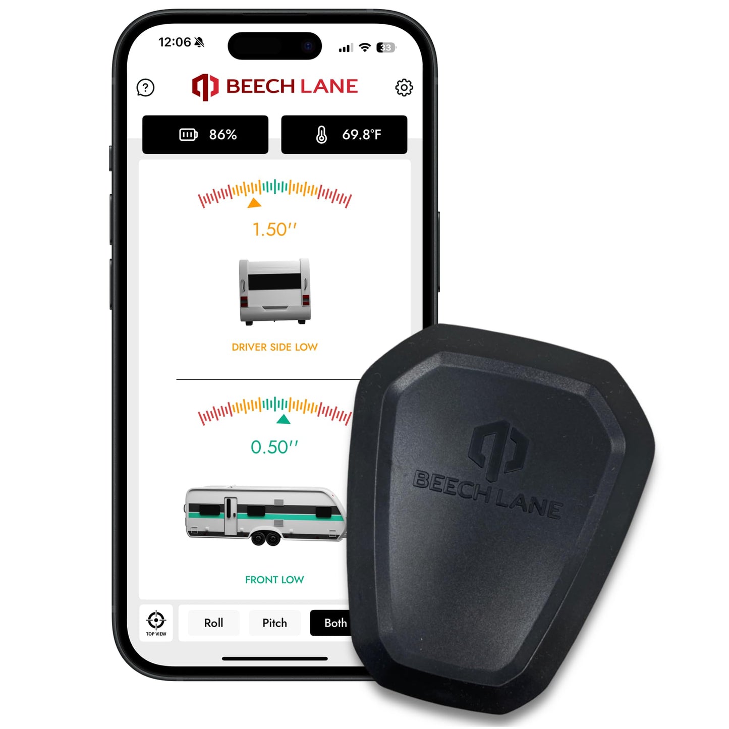 Beech Lane Wireless RV Leveling System, Made in the USA, User-Friendly Phone App With Real-Time Precise Leveling Measurements, Advanced Wireless Camper Leveler, Included AA Batteries, Patented