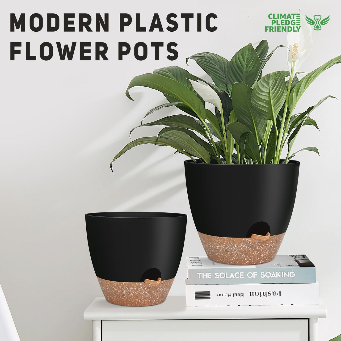 YNNICO 12" 10" 9" Large Self Watering Plant Pots, 3 Pack Flower Pots Planters with Multi Mesh Drainage Holes for Indoor Outdoor Garden Plants and Flowers (Black)