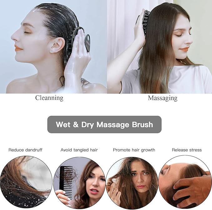 INNERNEED Food-Grade Soft Silicone Body Scrubber Shower Brush, with Scalp Massager Shampoo Brush, Wet & Dry Manual Scalp Care Hair Washing (Black)