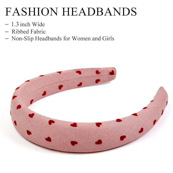 Huachi Valentine's Day Headbands for Women Non Slip Trendy, Heart Headbands for Women’s Hair 1 inch Wide Cute Headband for Girls, Head Bands Elastic Hair Bands Fashion Accessories for Women 4PCS