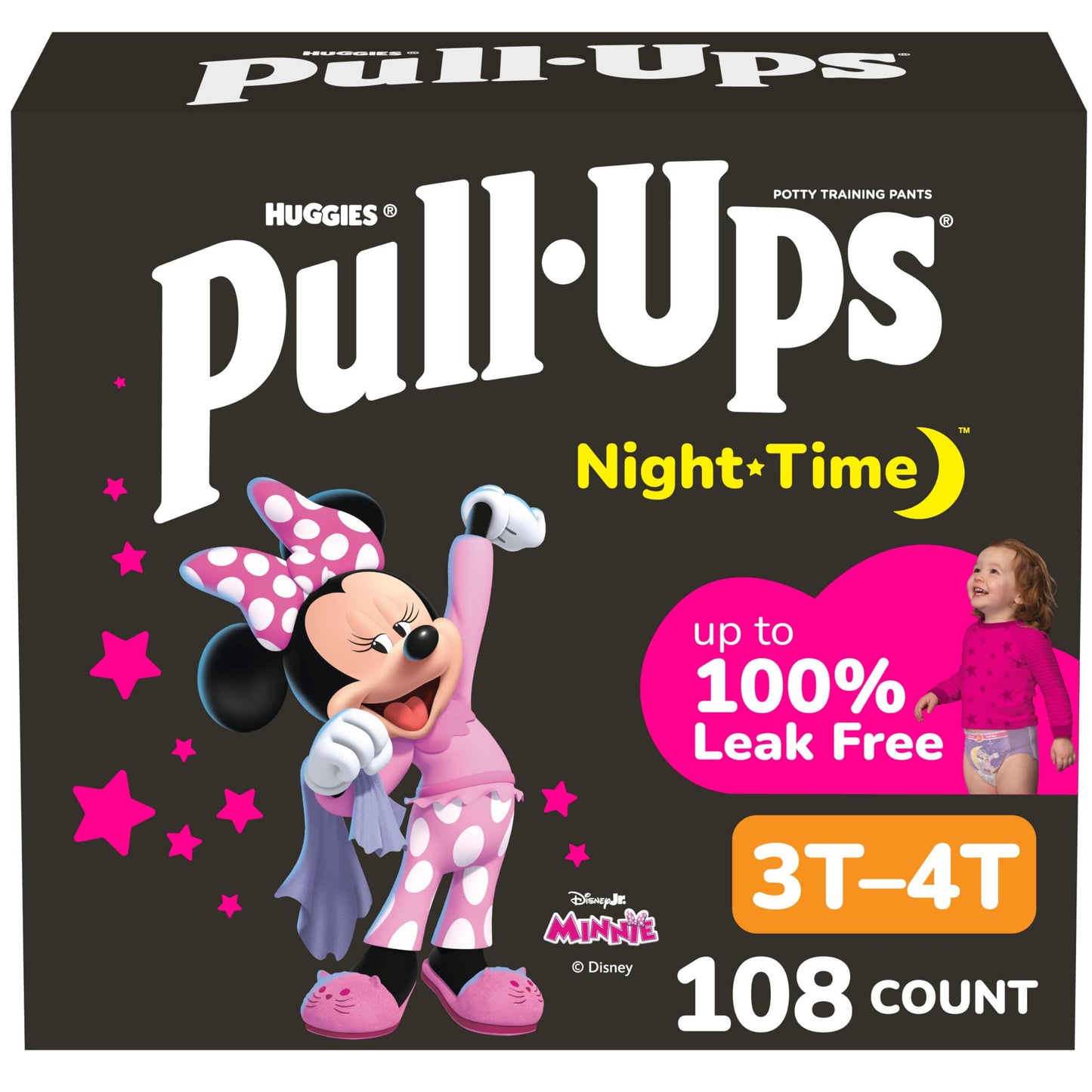 Pull-Ups Girls' Night-Time Potty Training Pants, Size 3T-4T Overnight Training Underwear (32-40 lbs), 108 Ct