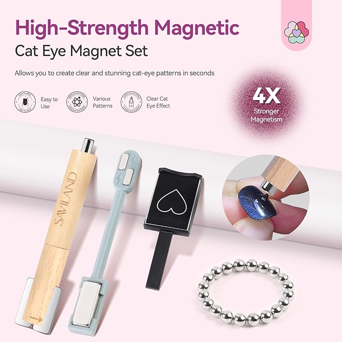 SAVILAND Cat Eye Magnet Set for Nail: Strong Nail Magnet 4 PCS for Cat Eye Gel Nail Polish Multifunctional Magnet Nails Accessories Magnet Stick for Cat Eye Nail Art Tools