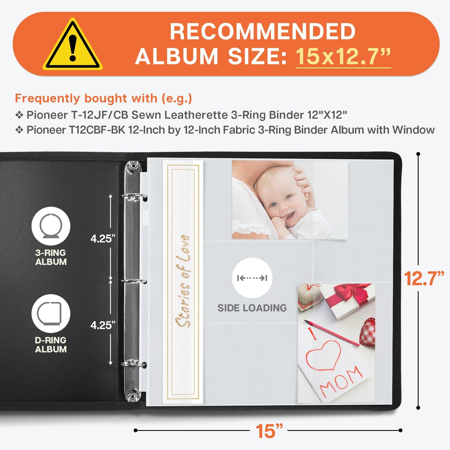Dunwell Photo Album Refill Pages 12x12 (4x6 Mixed Layout), 25 Pack Holds 250 Pictures, Plastic 4 x 6 Photo Sleeves for 3-Ring Scrapbook Binder, Acid-Free Poly