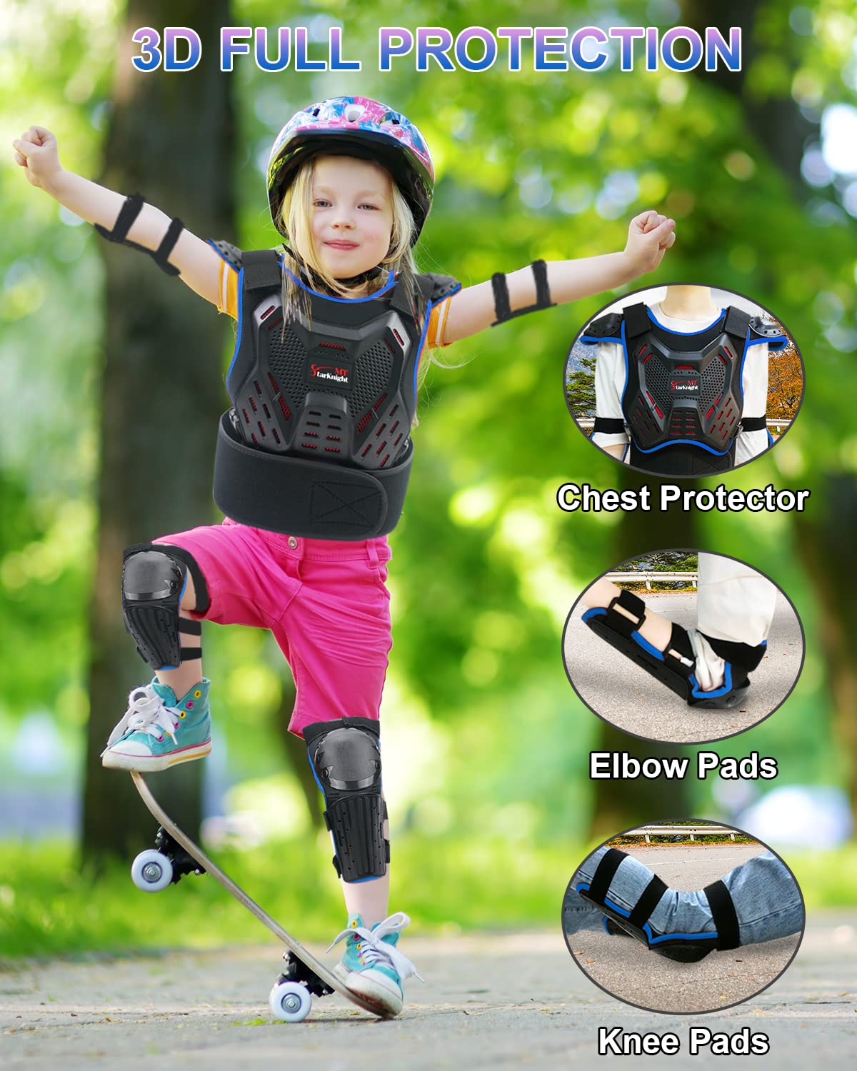 StarknightMT Kids Dirt Bike Gear - Youth Motorcycle Gear Riding Protective Motocross Armor Suit Chest Protector for 5-12 Boys Girls Biking Cycling Skating Off-Road, Blue