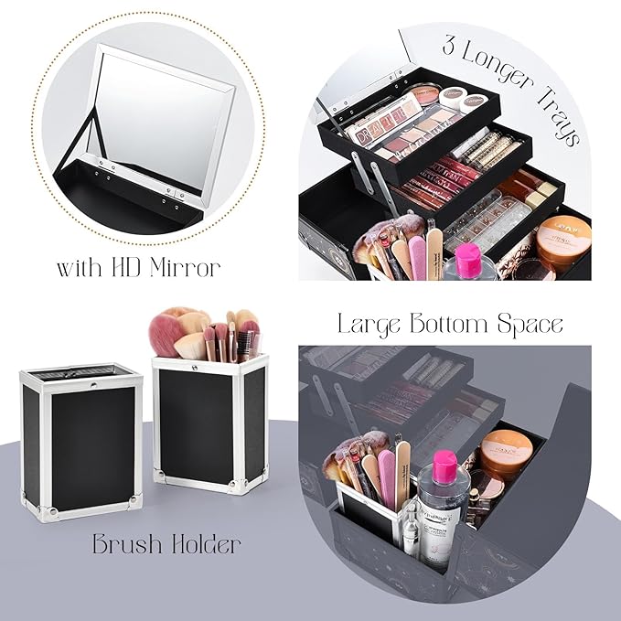 Joligrace Galaxy Printed Makeup Train Case, 3-Tier Makeup Storage Box, Portable Makeup Organizer, Hard Makeup Case with Mirror and Lock, Professional Makeup Case for Women