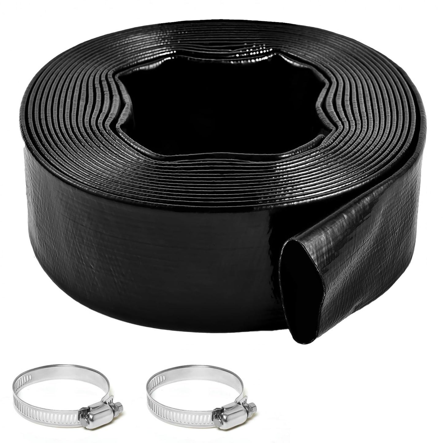 Gonioa Pool Backwash Hose 1 1/2 Inch Diameter x 25 Feet - Heavy-Duty PVC Pool Drain Hose, Reinforced Discharge Hose with Clamp for Swimming Pools, Black
