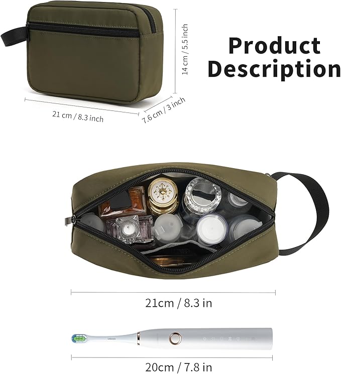 Travel Hanging Toiletry Bag with Carry Handle - Water-Resistant Small Cosmetic Organizer for Men & Women, Makeup, Shaving Kit, Gym & Travel Essentials (Olive Green)