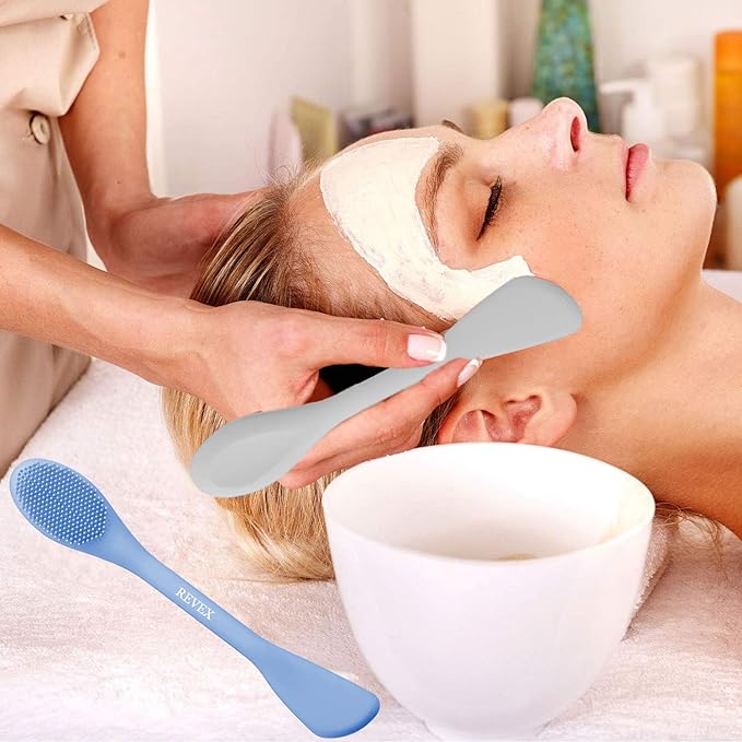 REVEX Pore Cleaning Brush,Face Scrubber,Exfoliating Pore Scrubber,Silicone Face Mask Applicator,Mask Applicator Tool for Facial Mud,Face Brush for Women Men. (Sky Blue+Gray)