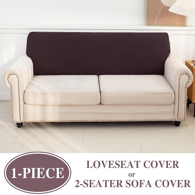 Couch Cushion Cover Loveseat Cover or 2 Seat Sofa Cover Washable Stretch Sectional Sofa Slipcover(1 Piece for Loveseat or Sofa 2-Seater, Brown)