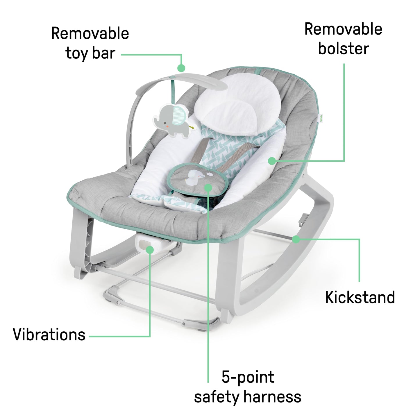 Ingenuity Keep Cozy 3-in-1 Grow with Me Vibrating Baby Bouncer, Seat & Infant to Toddler Rocker, Vibrations & -Toy Bar, 0-30 Months Up to 40 lbs (Weaver)
