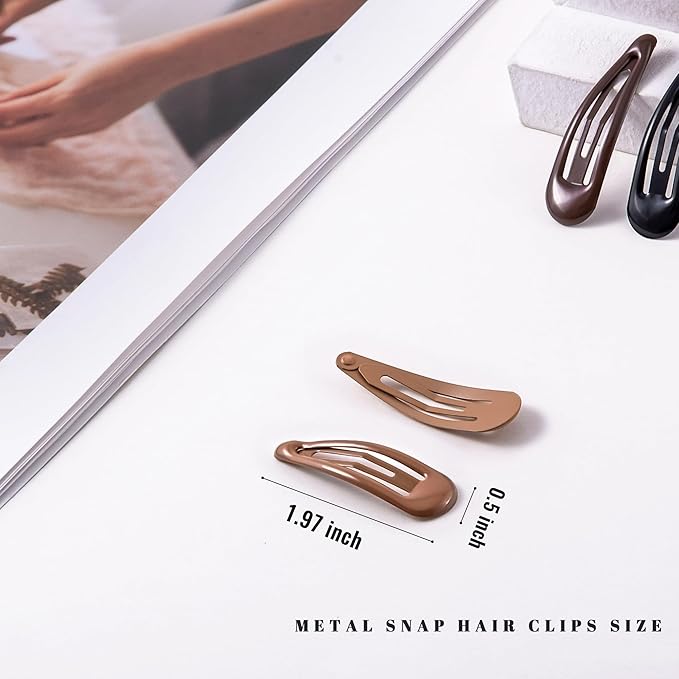 20 PCS Metal Snap Hair Clips Water Drop No Slip Barrettes for Women Bright Small Hair Clips For Thick And Thin Fine Hair,Black Beige Brown,1.97 x 0.5 In.
