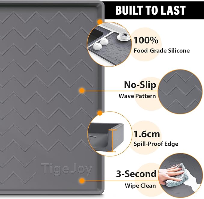 TigeJoy 40" x 19" Under Sink Mats for Kitchen Waterproof, Leak-Proof Silicone Mat Sink Protector and Cabinet Liner, Kitchen Essentials Organizer and Storage, Boot or Shoe Tray, Pet Feeding Mat