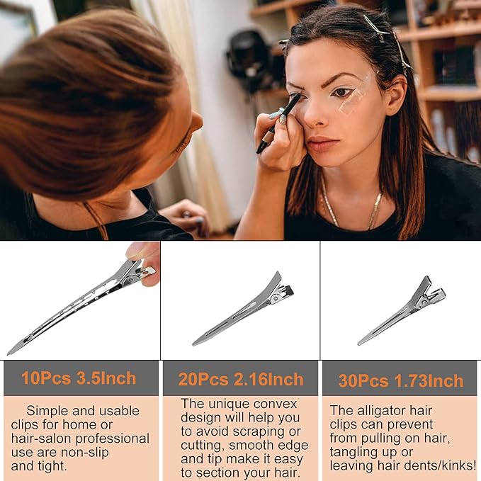 60Pcs Metal Styling Duck Billed Hair Clips, Silver Alligator Roller Clips for Women's Long Hair Styling Sectioning and Pin Curls, Bow DIY, with Case