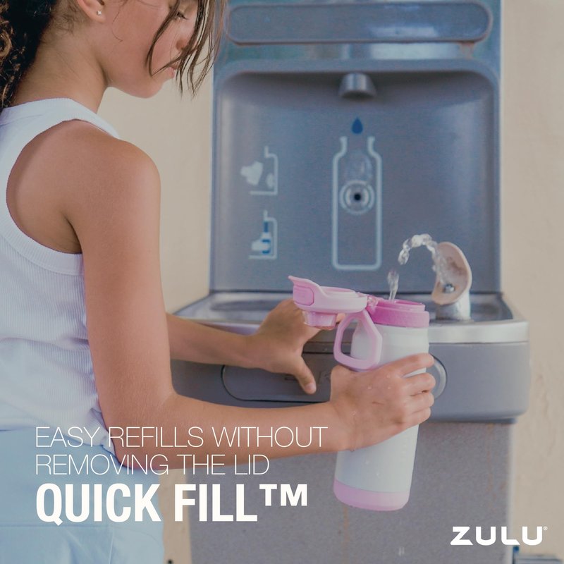 ZULU Powerfill Pro 18oz Kids Stainless Steel Water Bottle with Quick Fill Lid, Triple Wall Vacuum Insulated, Leak Proof Locking Lid, Sip & Chug, Reusable, BPA Free, Dishwasher Safe, Flower Crown