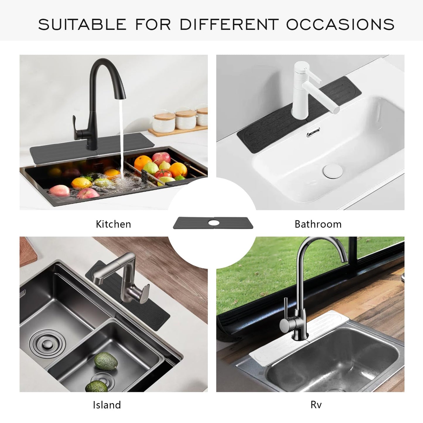ITTIDYYD Stone Faucet Mat for Kitchen Sink, Diatomite Fast Drying Absorb Moisture Tray, Prevents Water Buildup, Durable Anti-slip Splash Guard Sink Protector (White, 15.7"x4")