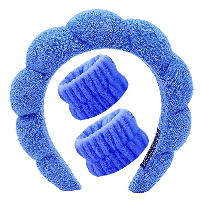 Spa Headbands for Washing Face Soft Puffy Bubble Headbands Wristband for Women Girls Makeup Skin Care Facial Beauty Shower Towel Hairband