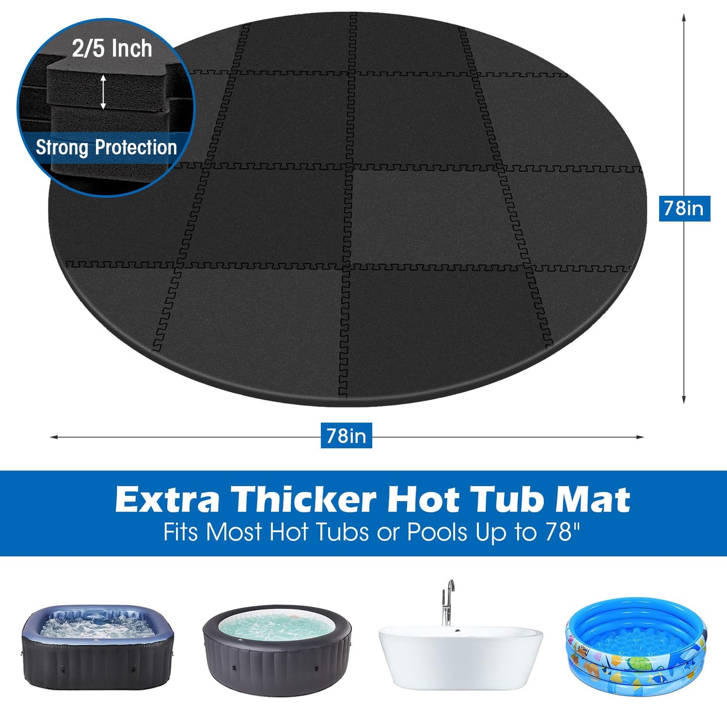 78 Inch Round Hot Tub Mat - Extra-Thick Interlocking Hot Tub Protective Pad Spa Pool Foam Insulation Mat Ground Base Flooring Protector for Portable Inflatable Hot Tub Accessories Outdoor Indoor