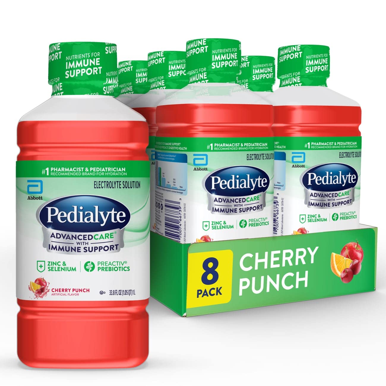 Pedialyte AdvancedCare Electrolyte Solution Has PreActivPrebiotics | Hydration Drink | Cherry Punch, 1 Liter, Pack of 8