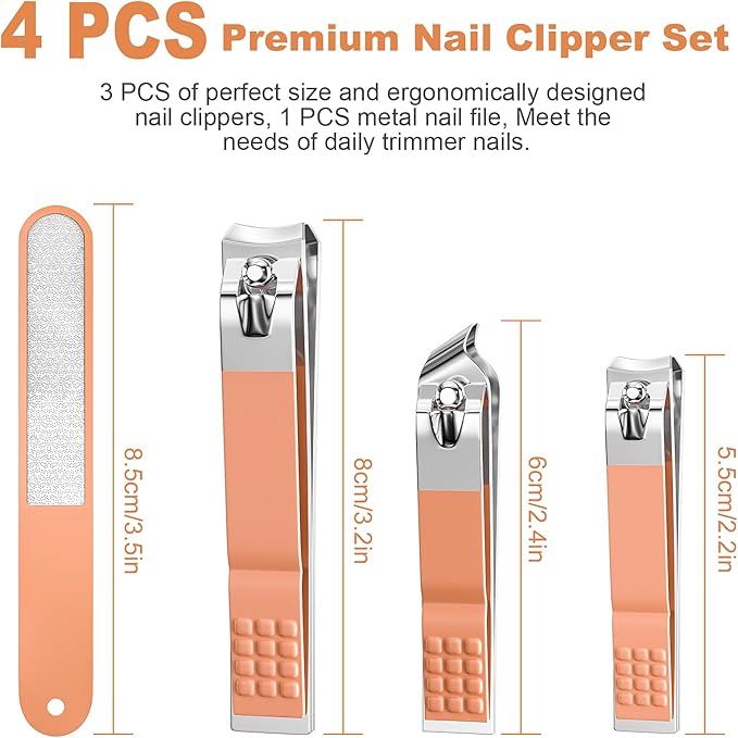DUCOO Nail Clipper Set, 4 PCS Ultra Sharp Nail Clippers for Men, Women, Adults Toenail Fingernail Clippers, Stainless Steel Nail Cutter & File, Rose Gold