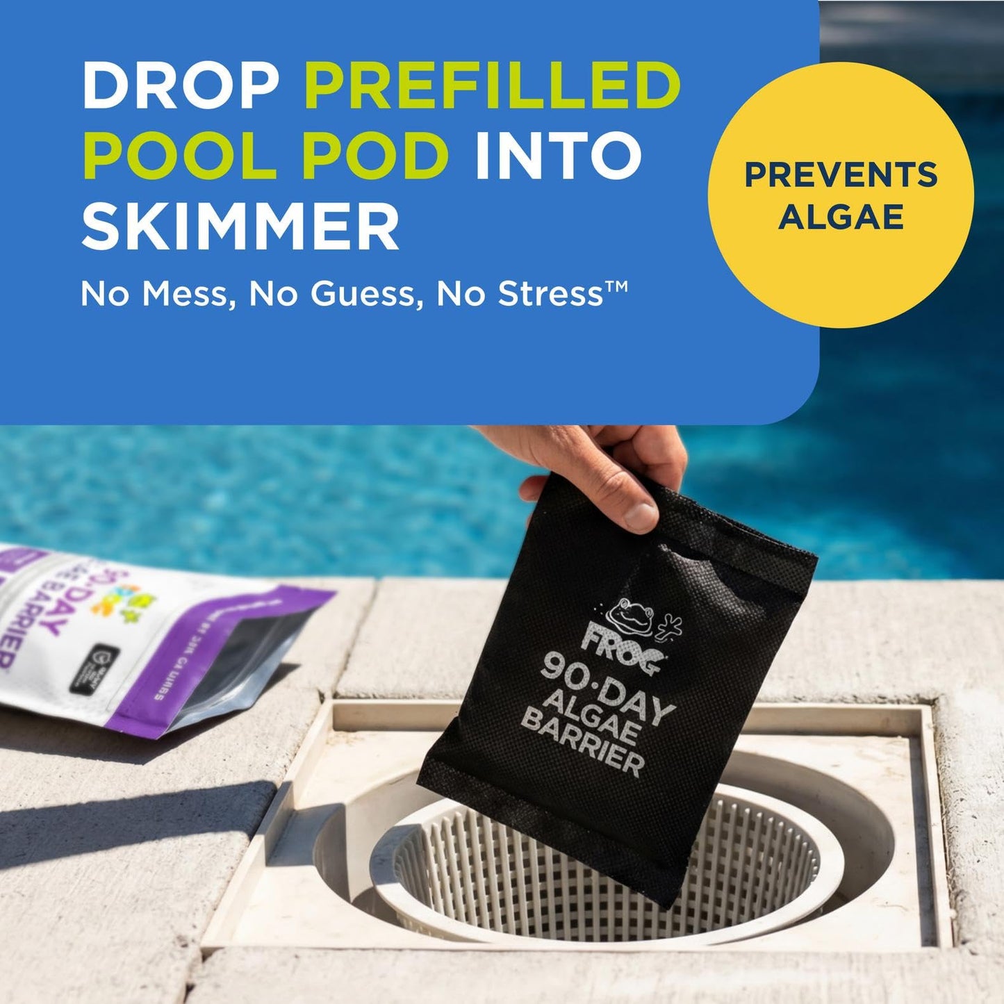 FROG 90-Day Algae Barrier - Dry Formula Algaecide Prevents Black, Green and Yellow Algae for Pools up to 30,000 Gallons - Pool Maintenance & Algae Prevention - 3 Pods