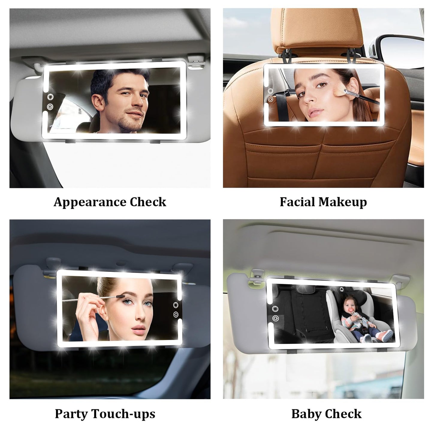 Led Sun Visor Vanity Mirror, Upgraded Large Car Mirrors with Lights, Dimmable Light up Vanity Makeup Mirror for Car,Rechargeable Universal Rear View Visor Mirrors