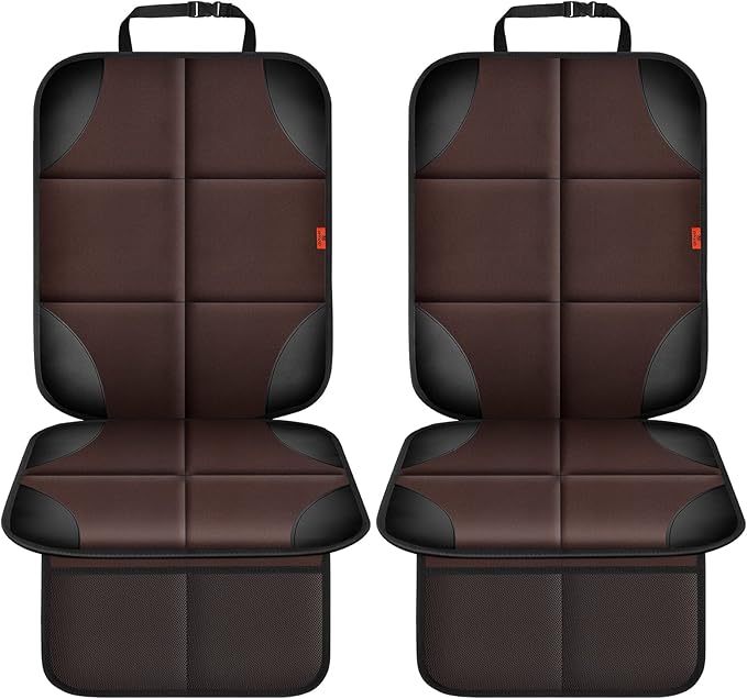 Car Seat Protector 1 Pack Car Seat Cushion Mat Thickest Padding,Waterproof 600D Fabric Car Seat Covers for Non-Slip Backing Mesh Pockets for Baby and Pet (Brown, 2 Pcs)