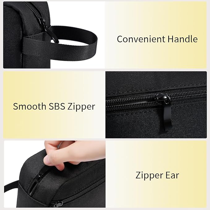 Travel Hanging Toiletry Bag with Carry Handle - Water-Resistant Small Cosmetic Organizer for Men & Women, Makeup, Shaving Kit, Gym & Travel Essentials (Black)