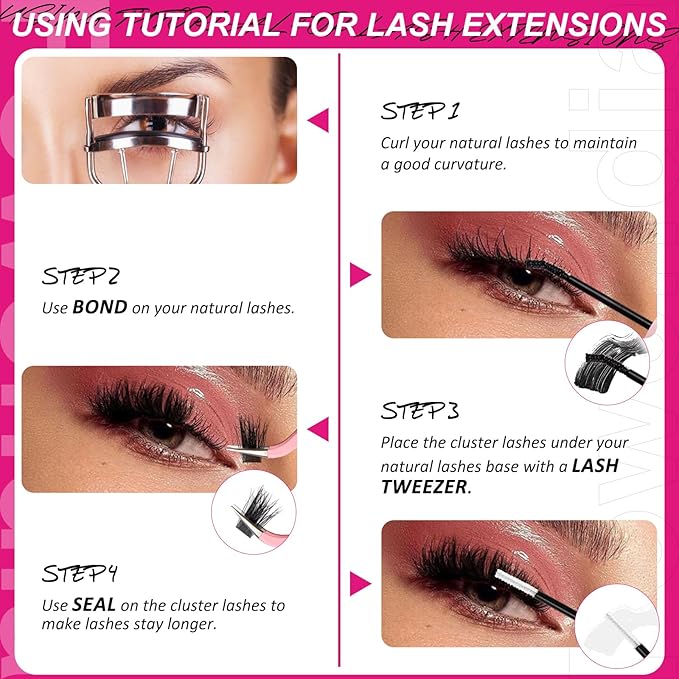 Fowendia Lash Clusters Kit Fluffy 60D 80D Individual Lashes D Curl Cluster Eyelash Extensions 10-18mm DIY Lash Extension Kit Lash Bond and Seal Waterproof, Lash Applicator, Thick False Eyelashes Kit