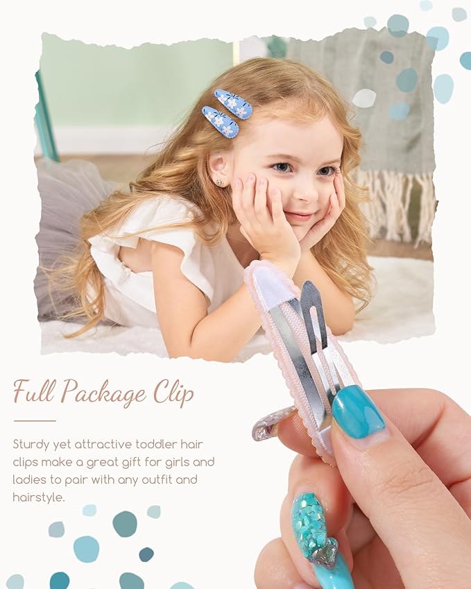 doboi 40Pcs Toddler Hair Clips Hair Barrettes Baby Girls Hair Bows Clips Floral Print Non Slip Snap Hairpins Flower Hair Clips for Girls Kids Toddler Hair Accessories