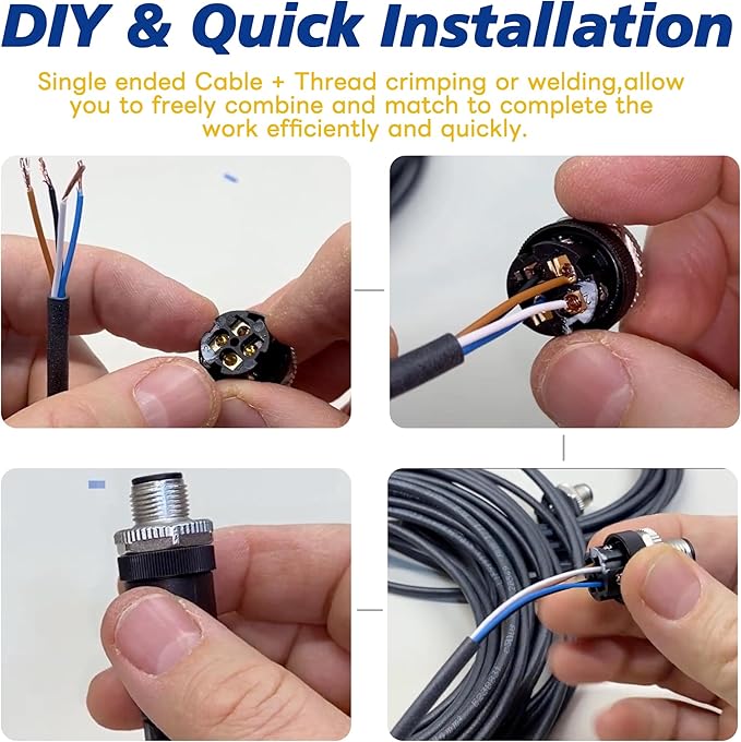 Lonlonty M8 Cable 4 Pin 6.5Ft/2M Female A Coding Circular Connector Cable Shielded IP67 Waterproof Single End A Code