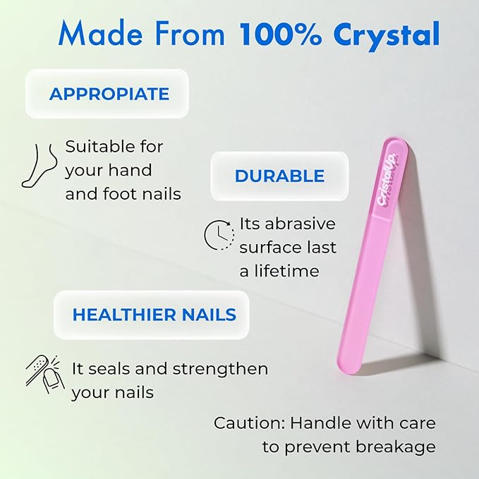 Crystal Nail File 3 in, Glass File Ideal for Purse, Durable, Safe and Gentle on Nails, Perfect for Travel Home, Office and On the Go, Portable Design