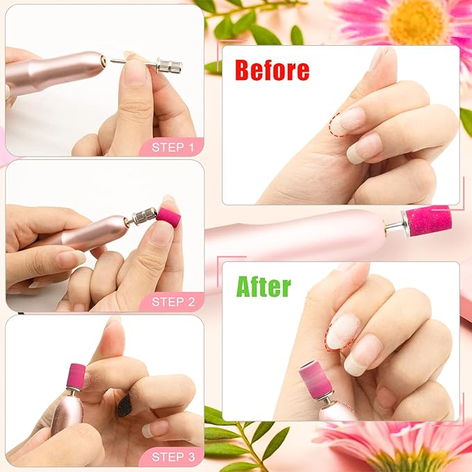 180Grit Nail Sanding Bands for Nail Drill, Pink Sanding Band for Nail Drill Fine Sanding Bands for Nail Drill with 3/32Ã¢ÂÂ Nail Sanding Bit for Natural Nail, 100Pcs Sand Band Set for Manicure & Pedicure