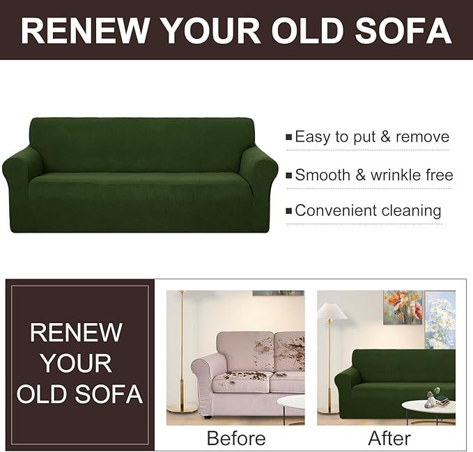 U-NICE HOME Loveseat Cover Stretch Couch Cover Sofa Cover Sofa Slipcover Furniture Protector for 2 Cushion Couch Sofa Pet Friendly(Loveseat, Bronze Green)