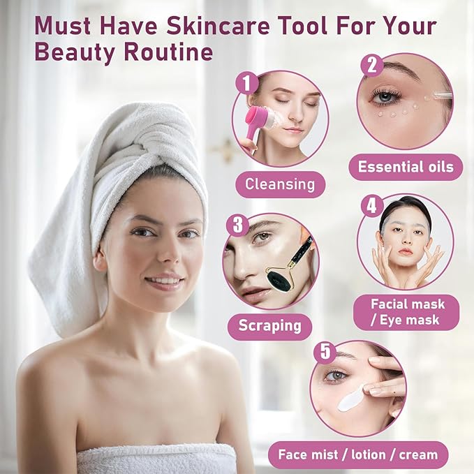 Face Brush 2 in 1, Silicone Facial Cleansing Exfoliating Brush Soft Bristles Pore Deep Cleansing, Jade Face Roller Skin Care Tools, Manual Dual Face Wash Scrub Brush Massaging Gift,PurpleBlack