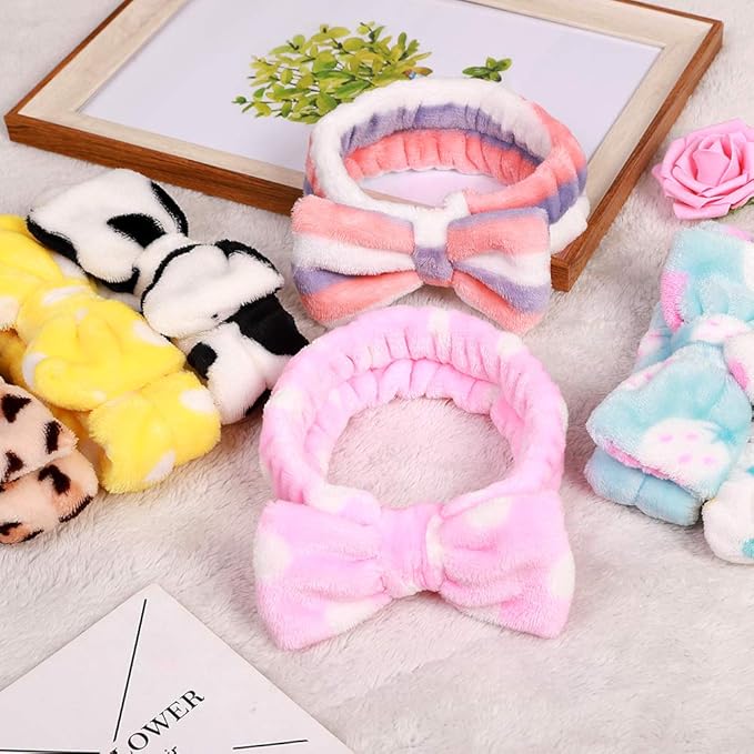 8 Pack Spa Headbands for Women, Soft Bow Skincare Headband for Washing Face, Skincare, Salon & Makeup, Bulk Spa Party Favors, Ideal Christmas Gifts or Stocking Stuffers for Teen Girls
