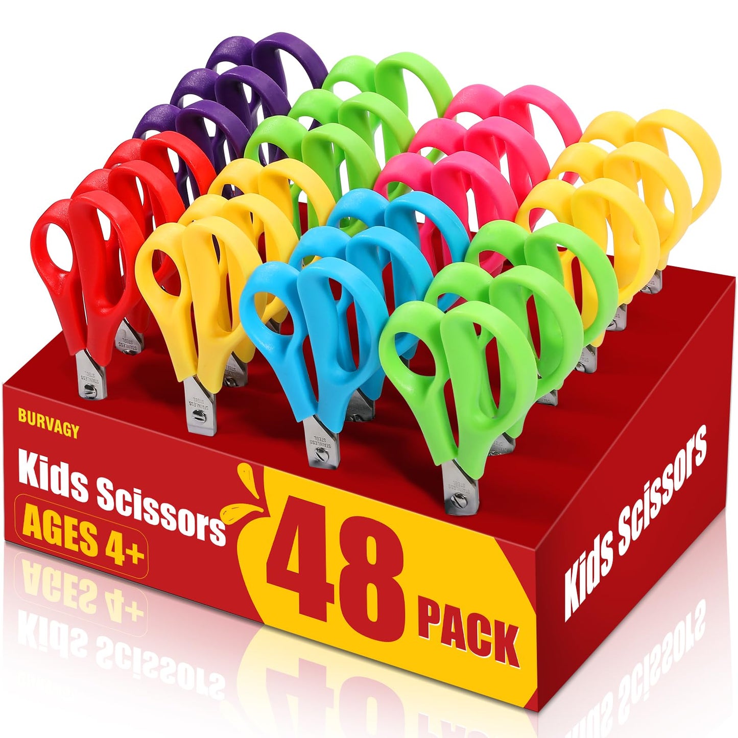 BURVAGY 48Pack 5.5" Safety Small School Kids Student Round Blunt Tip Craft Scissors Bulk, Stainless Steel Blades Comfort Grip Scissors for Kid Children Kindergarten Cutting Paper