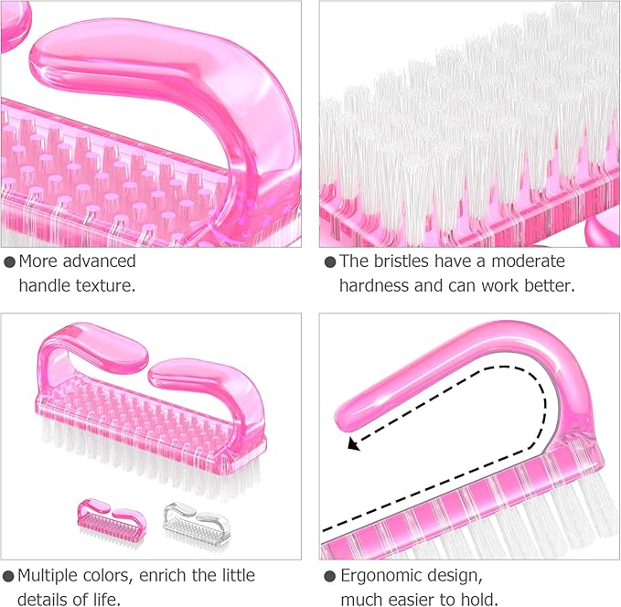 Handle Grip Nail Brush, Hand Fingernail Brush Cleaner Scrubbing Kit Pedicure for Toes and Nails Men Women (4 Pack)
