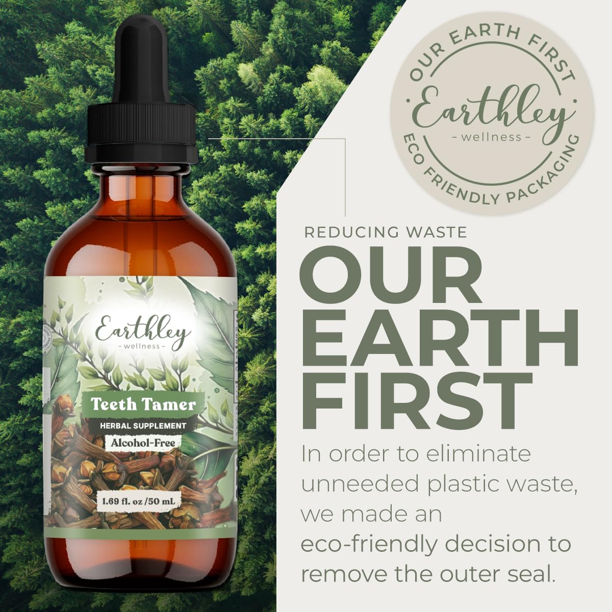 Earthley Wellness Teeth Tamer, Teething Relief for Babies & Kids, Organic Herbal Formula, Soothes Drooling, Gum Discomfort & Irritability, Sugar-Free, 3+ Month Supply (1.69 oz Glass, 500 doses)