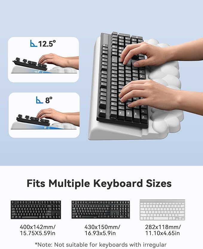 Laborio Cloud Wrist Rest for Keyboard and Mouse for Desktop, PU Leather Cloud Computer Keyboard Stand with Mouse Pad, Key Board Wrist Support Riser, Angle Adjustable Arm Rest(White)