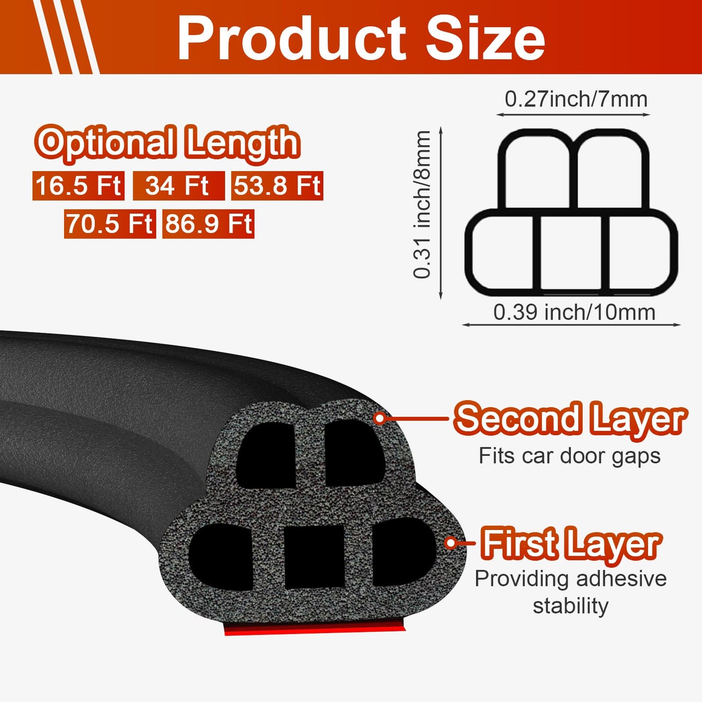 alophoty 70.5 Ft Car Door Seal Strip Universal Self Adhesive Automotive Weather Stripping, Double Layer 5-Hole Car Door Soundproofing Strip, Rubber Seal Strip for Cars Trucks SUVs RVs