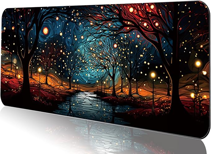 Gaming Mouse Pad 31.5x11.8 inch XL Large Extended Mouse Pad, Big Mousepad Desk Mat for Computer with Non-Slip Rubber Base and Stitched Edge-Starry Night Woods