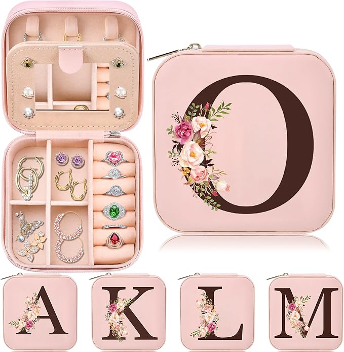 Travel Jewelry Case Box Organizer, Personalized Gifts for Women Wife Mom Aunt, Mothers Day Mom Gifts from Daughter Son, Bridal Shower Giftware for Women, Bridesmaid Proposal Unique Presents, Initial O